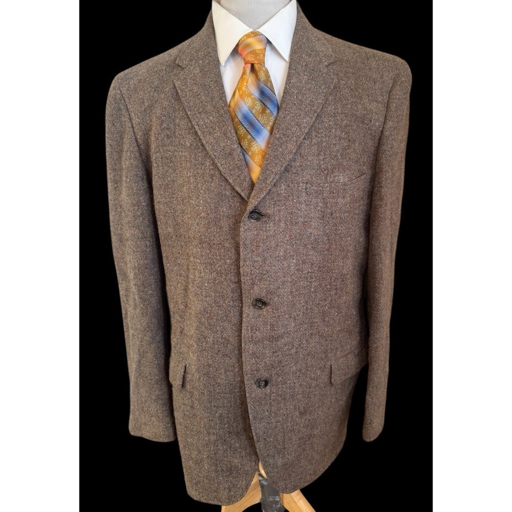 Stanley Blacker Harris Tweed Blazer 44L Brown Donegal Wool Sport Coat Jacket VTG